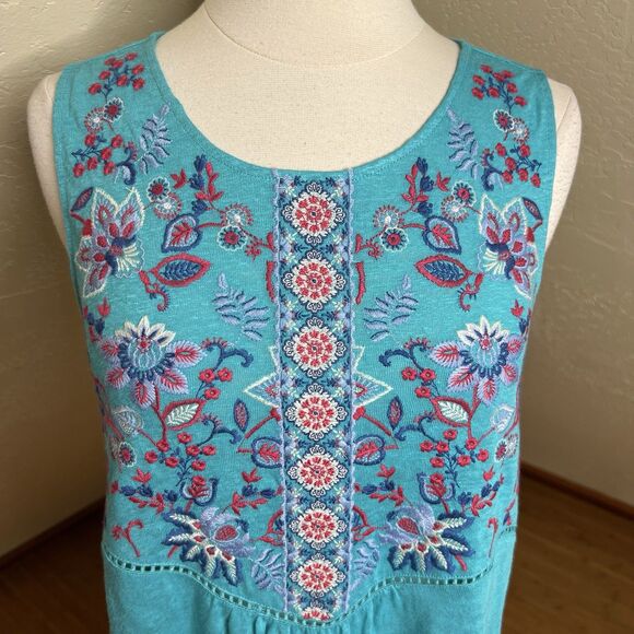 Sundance Shift Dress Size Small Blue 100% Linen Floral Embroidery Sleeveless - Picture 3 of 7